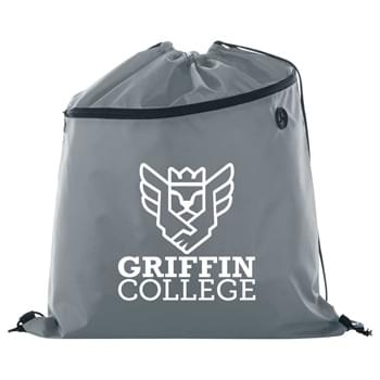 Large Robin Drawstring Sportspack - Large main compartment with drawstring rope closure. Zippered front pocket with earbud port. Kid-Friendly.