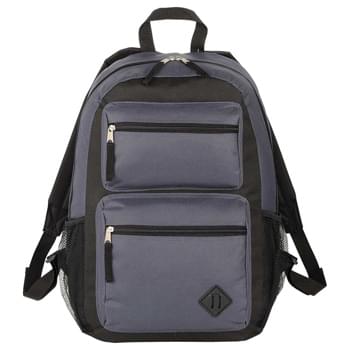 Double Pocket Backpack - Zippered main compartment with large capacity. Two front zippered pockets with lash tab accent. Padded shoulder straps and grab handle.