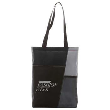 Trip Non-Woven Convention Tote - Open main compartment. Open front pocket and mesh water bottle pocket. Great for trade shows and conventions. 13" drop handles.
