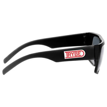 Lifeguard Sunglasses - CLOSEOUT! Please call to confirm inventory available prior to placing your order!<br />Duo-tone sunglasses with black frame and wide pop-up color temples for large decoration.  UV400 protective lenses.