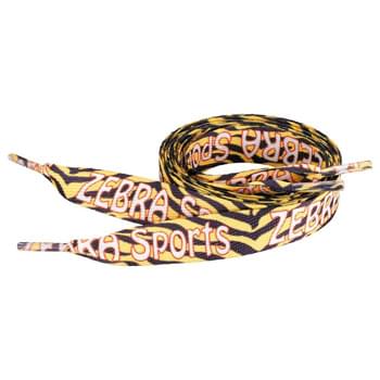 Full Color Shoelaces - 3/4"W x 54"L - Full sublimation-dyed pair of 54-inch shoelaces with plastic tips. 3/4-inch width. Packed in standard bundles of 50. Made in USA. FOB ZIP: RI, 02920