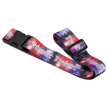 Full Color Luggage Strap - 2"W x 63"L - Fully sublimation-dyed adjustable luggage strap. 2-inch width. Heavy-duty, high-quality smooth polyester webbing with increased tensile strength for travel. Includes durable snap lock plastic buckle. Packed in standard bundles of 25. Made in USA. FOB ZIP: RI, 02920