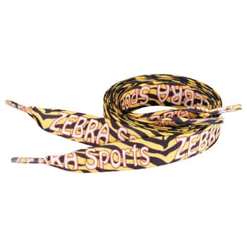 Full Color Shoelaces - 3/4"W x 36"L - Full sublimation-dyed pair of 36-inch shoelaces with plastic tips. 3/4-inch width. Packed in standard bundles of 50. Made in USA. FOB ZIP: RI, 02920