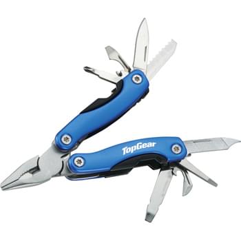 The Tonca 11-Function Multi-Tool - Functions include pliers, knife blade, ruler and scale, Phillips-head screwdriver, flat-head screwdriver, bottle opener, can opener, saw blade, and nail file. Includes nylon storage pouch with belt loop.