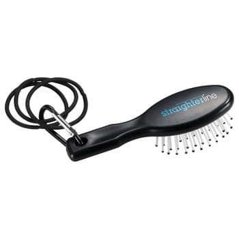 Hair Brush with Carabiner & Hair string - CLOSEOUT! Please call to confirm inventory available prior to placing your order!<br />Great accessory for traveling and hitting the gym. Includes one hair brush, three hair strings and an aluminum carabiner.