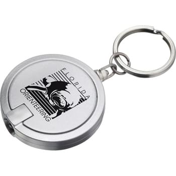 The Disc Key-Light - Single white LED light. Push-button power on back. Metal keychain and split key ring.