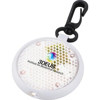 Round Reflector Light - Reflective key-light with durable swivel hook.  Double function includes flashing internal LED and steady internal LED.  Press on/off button power and function on back.