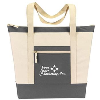 Color Block Zip Top Tote Bags