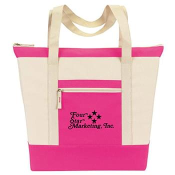 Color Block Zip Top Tote Bags