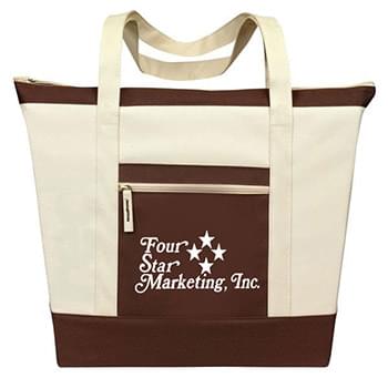 Color Block Zip Top Tote Bags